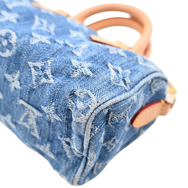 中古 Louis Vuitton 路易威登 LV Nano Speedy 牛仔藍金色五金 M82950 雙用斜挎手袋-28