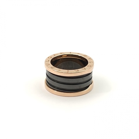 BVLGARI B.ZERO1彈簧戒指四圈18K玫瑰金/黑陶瓷53
