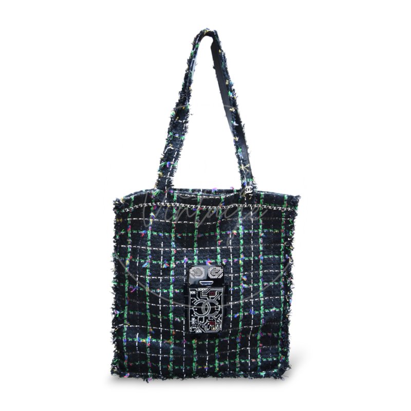 中古 Chanel 香奈兒 Robot 機器人 Black Green 黑綠色 Tote Bag 托特包-5