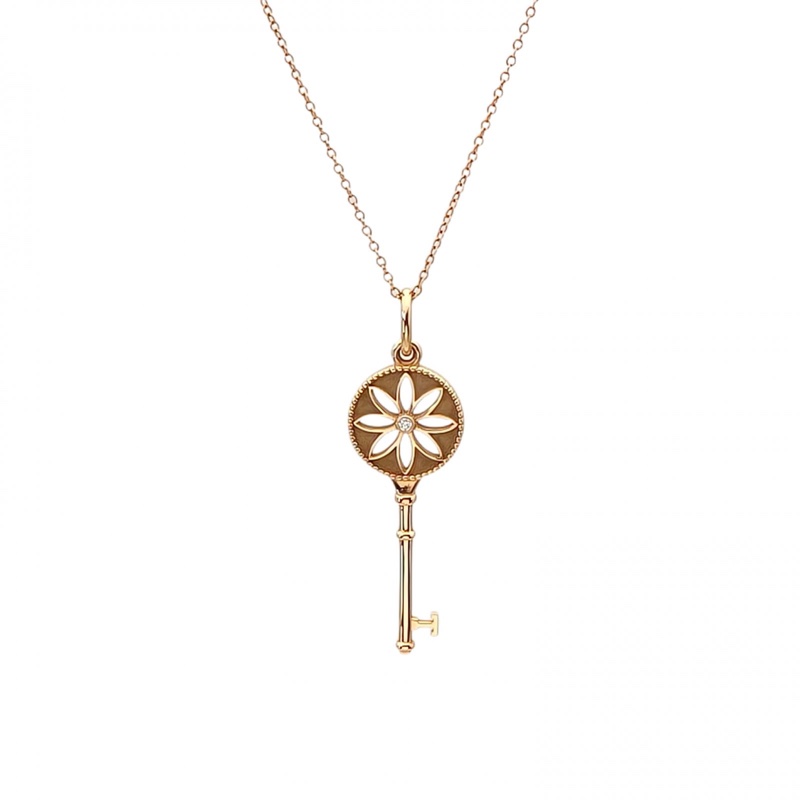 TIFFANY&CO 18K玫瑰金鑽石TiffanyKeys系列雛菊鑰匙吊墜項鏈-0