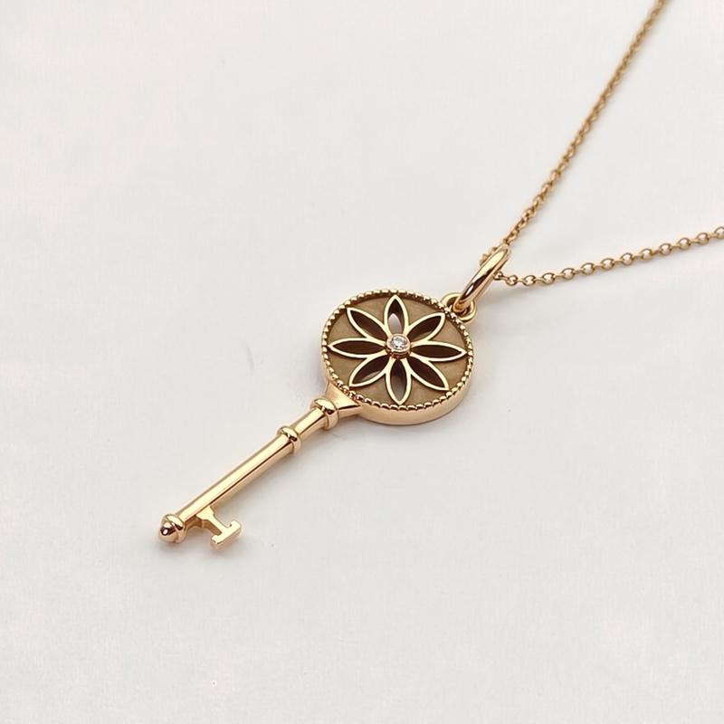 TIFFANY&CO 18K玫瑰金鑽石TiffanyKeys系列雛菊鑰匙吊墜項鏈-1