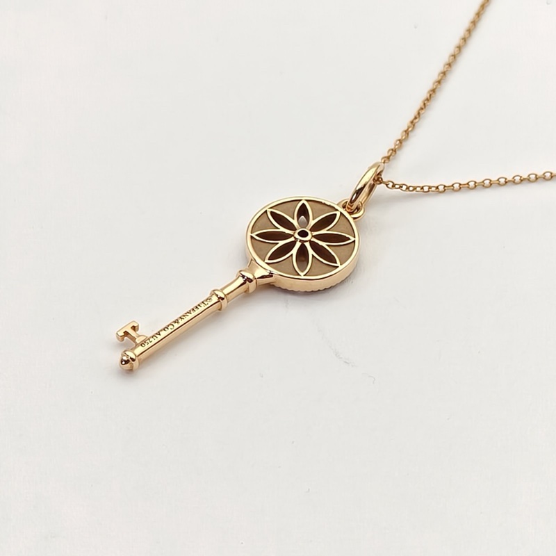 TIFFANY&CO 18K玫瑰金鑽石TiffanyKeys系列雛菊鑰匙吊墜項鏈-2