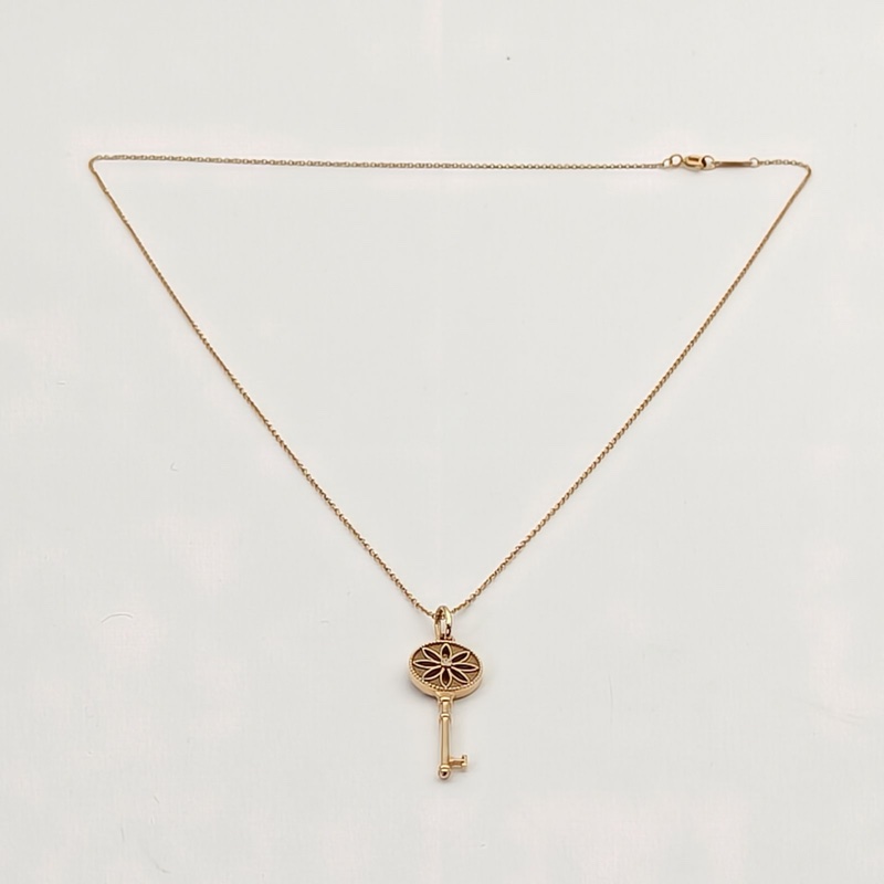 TIFFANY&CO 18K玫瑰金鑽石TiffanyKeys系列雛菊鑰匙吊墜項鏈-4