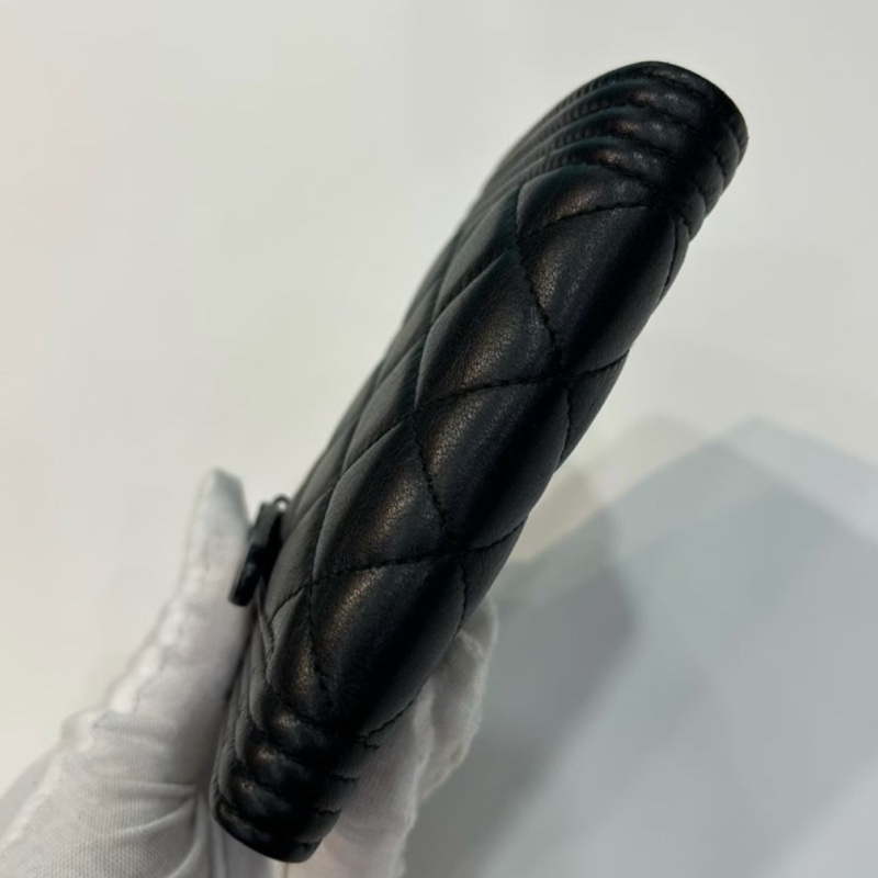 CHANEL香奈兒LeBoy系列黑色荔枝牛皮三折短夾可加鏈條-6