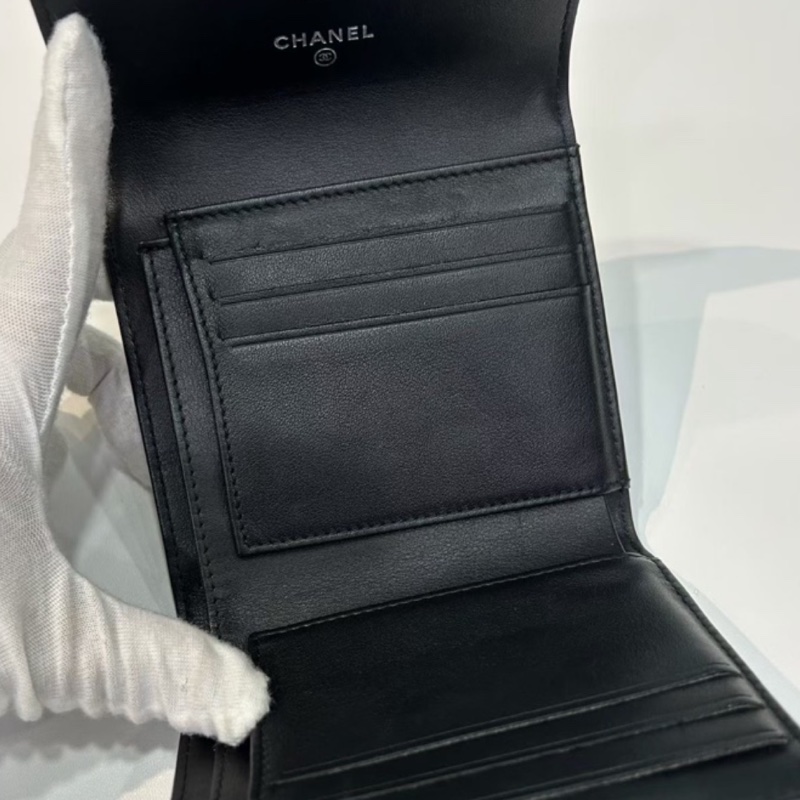 CHANEL香奈兒LeBoy系列黑色荔枝牛皮三折短夾可加鏈條-8