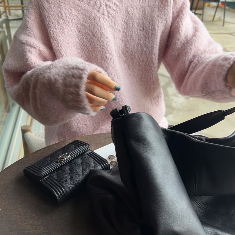 CHANEL香奈兒LeBoy系列黑色荔枝牛皮三折短夾可加鏈條-9