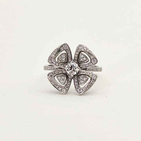 BVLGARI 18K白金鑽石fiorever滿鑽詠綻戒指54