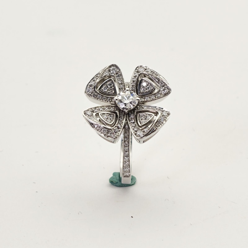 BVLGARI 18K白金鑽石fiorever滿鑽詠綻戒指54-2