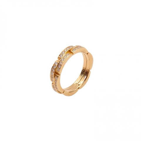 CARTIER 18K黃金鑽石經典MaillonPanthere雙排鑲鑽戒指54