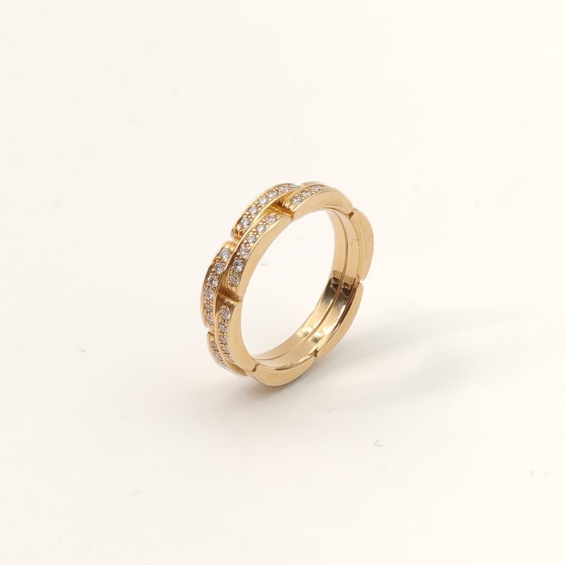 CARTIER 18K黃金鑽石經典MaillonPanthere雙排鑲鑽戒指54-1