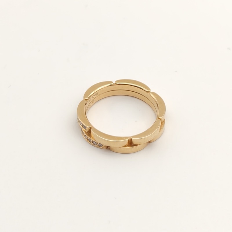 CARTIER 18K黃金鑽石經典MaillonPanthere雙排鑲鑽戒指54-2