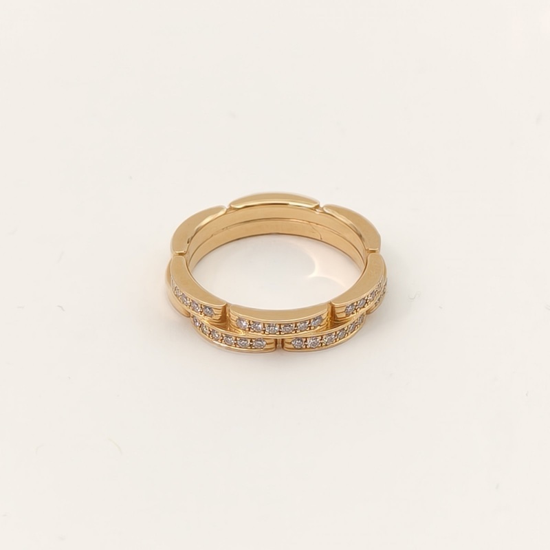 CARTIER 18K黃金鑽石經典MaillonPanthere雙排鑲鑽戒指54-4