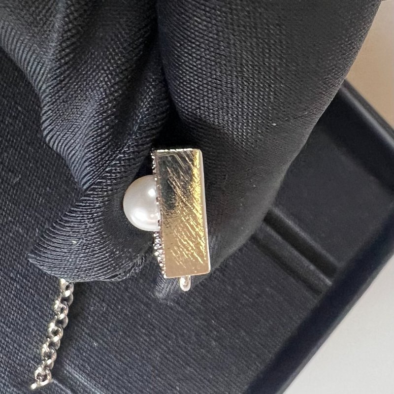 CHANEL B24/S 銀色方形水鑽項鍊-4