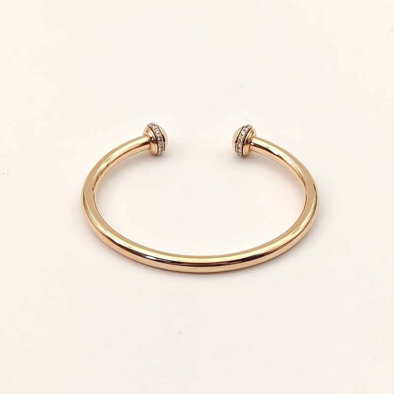 PIAGET 18K玫瑰金鑽石時來運轉寬版圈鑽手鐲15碼-3