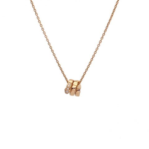 BVLGARI 18K玫瑰金SerpentiViper三圈蛇頭項鏈頭尾鑽半鑽