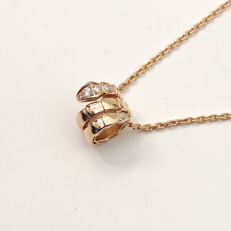 BVLGARI 18K玫瑰金SerpentiViper三圈蛇頭項鏈頭尾鑽半鑽-1