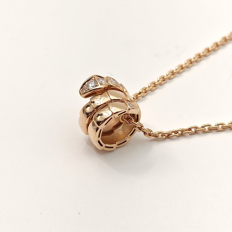 BVLGARI 18K玫瑰金SerpentiViper三圈蛇頭項鏈頭尾鑽半鑽-2