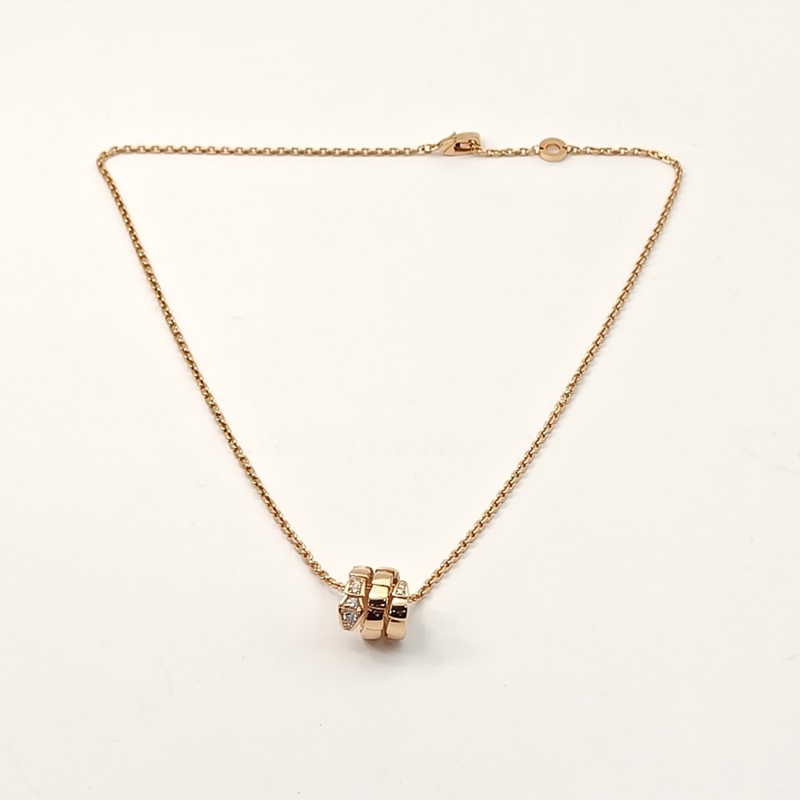 BVLGARI 18K玫瑰金SerpentiViper三圈蛇頭項鏈頭尾鑽半鑽-4