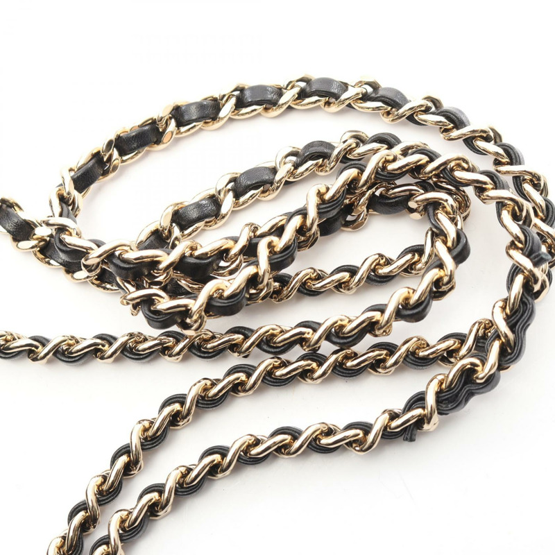 香奈兒 V 字縫線人字紋全翻蓋鏈條肩背包，黑色皮革，金色五金，二手-8