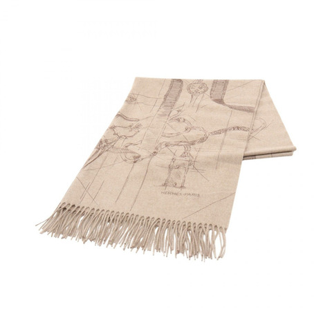 愛馬仕 Cavalcadour Esquisse 圍巾 H394838T 羊絨 米色 棕色 二手