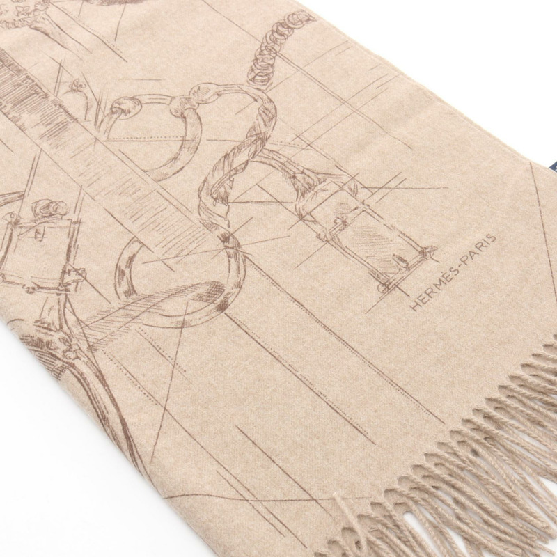 愛馬仕 Cavalcadour Esquisse 圍巾 H394838T 羊絨 米色 棕色 二手-1