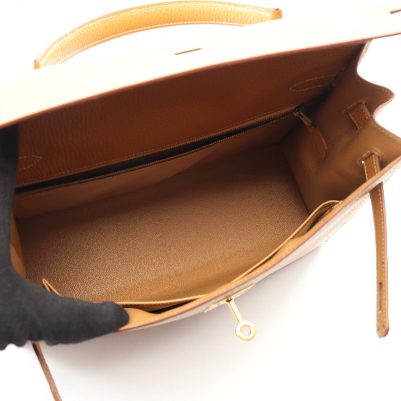 愛馬仕 Kelly 32 Sellier 單肩背包，Ardennes 皮革，棕色，金色五金，二手。-2