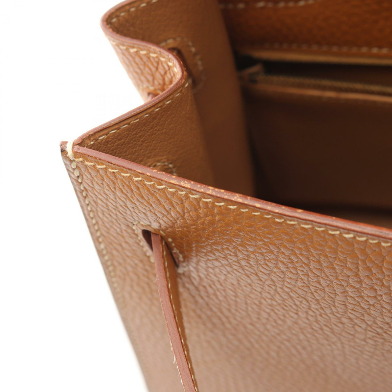 愛馬仕 Kelly 32 Sellier 單肩背包，Ardennes 皮革，棕色，金色五金，二手。-6