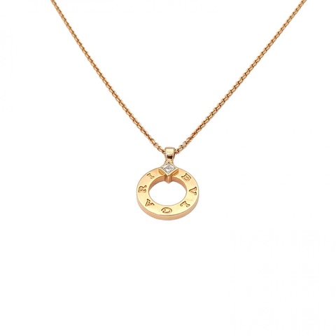 BVLGARI 單鑽鏤空大圓餅項鏈18K玫瑰金/鑽石