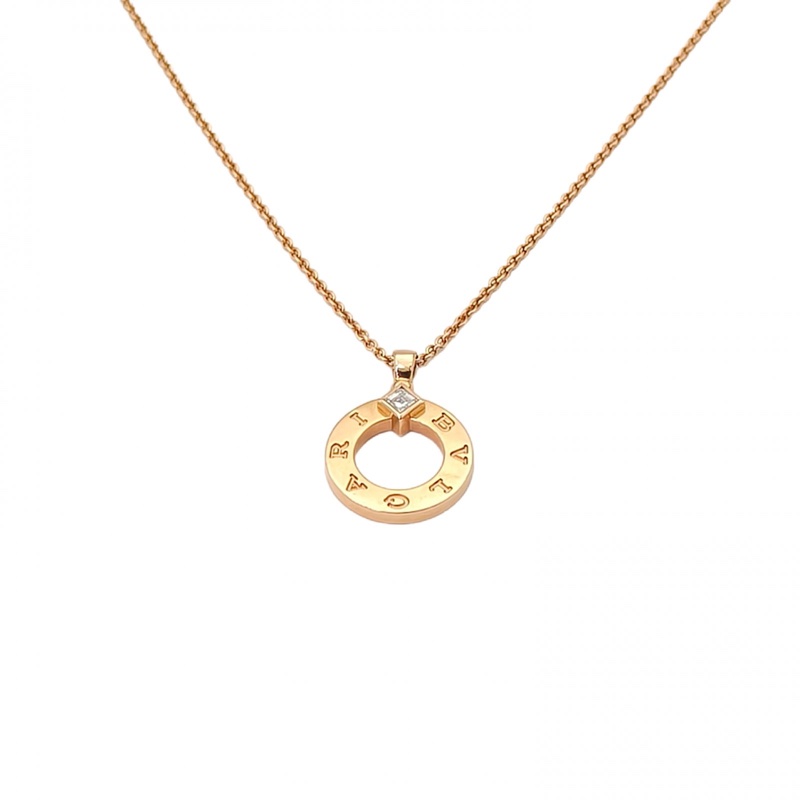 BVLGARI 單鑽鏤空大圓餅項鏈18K玫瑰金/鑽石-0