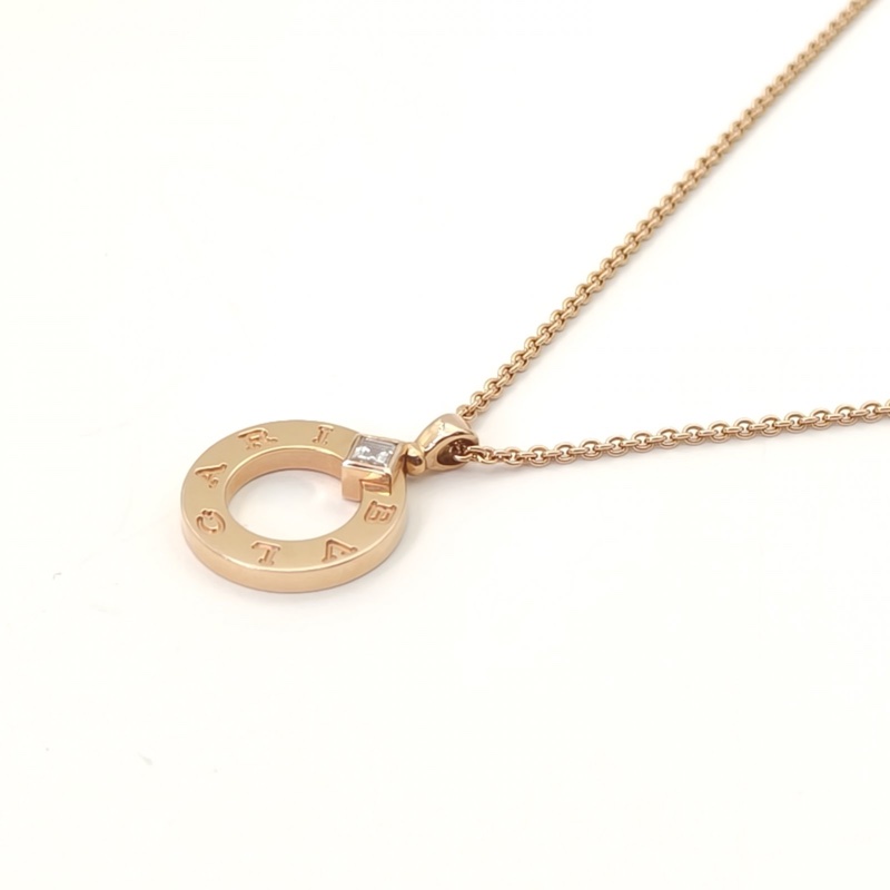 BVLGARI 單鑽鏤空大圓餅項鏈18K玫瑰金/鑽石-1