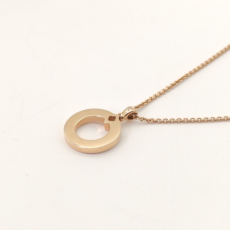 BVLGARI 單鑽鏤空大圓餅項鏈18K玫瑰金/鑽石-2