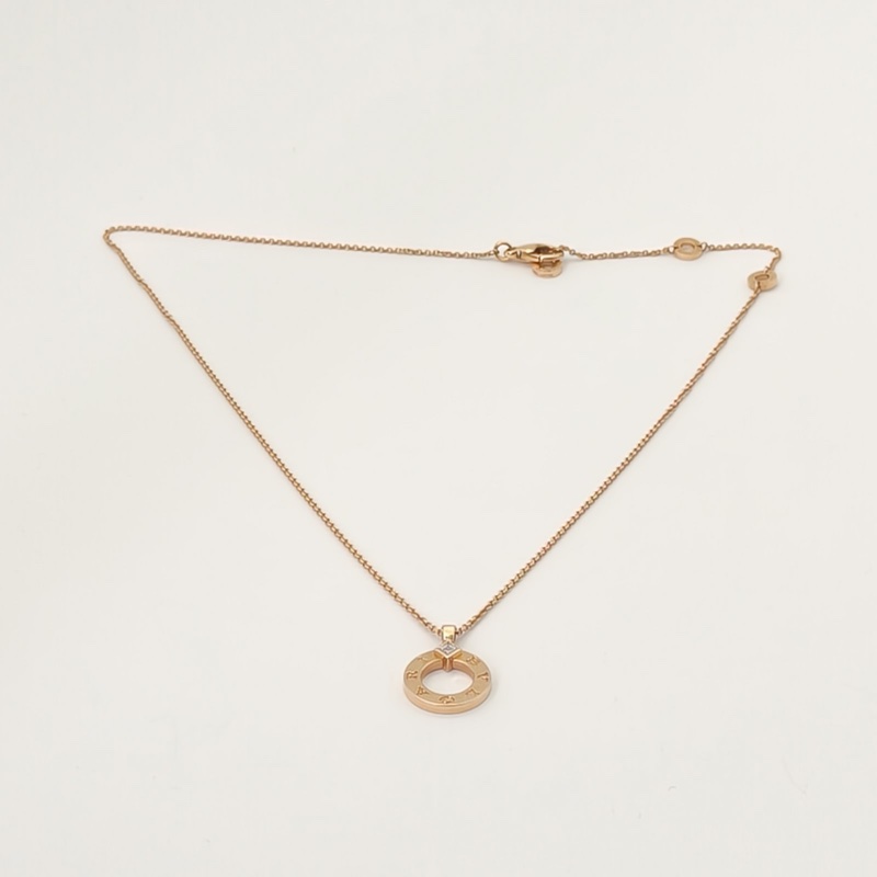 BVLGARI 單鑽鏤空大圓餅項鏈18K玫瑰金/鑽石-4