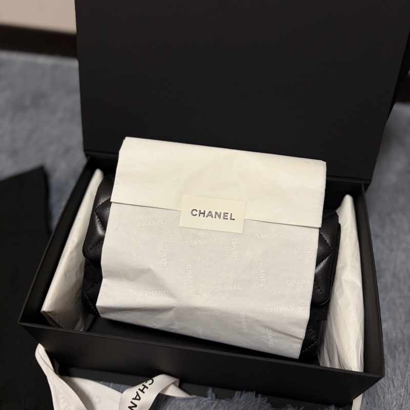 全新 Chanel CF20黑小羊皮淡金扣-2