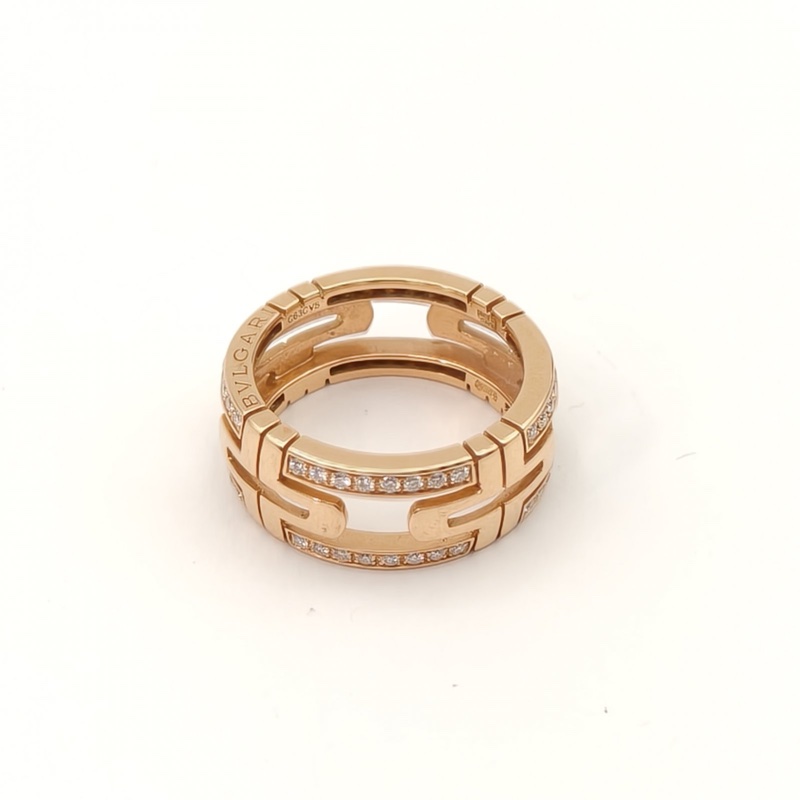 BVLGARI PARENTESI迴紋針半鑲鑽戒指18K玫瑰金/鑽石51-2