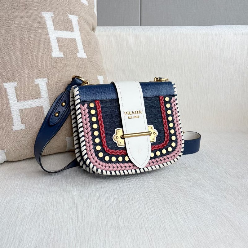 Prada 牛仔拼色小方包 20*16*5   98新配件塵袋-2