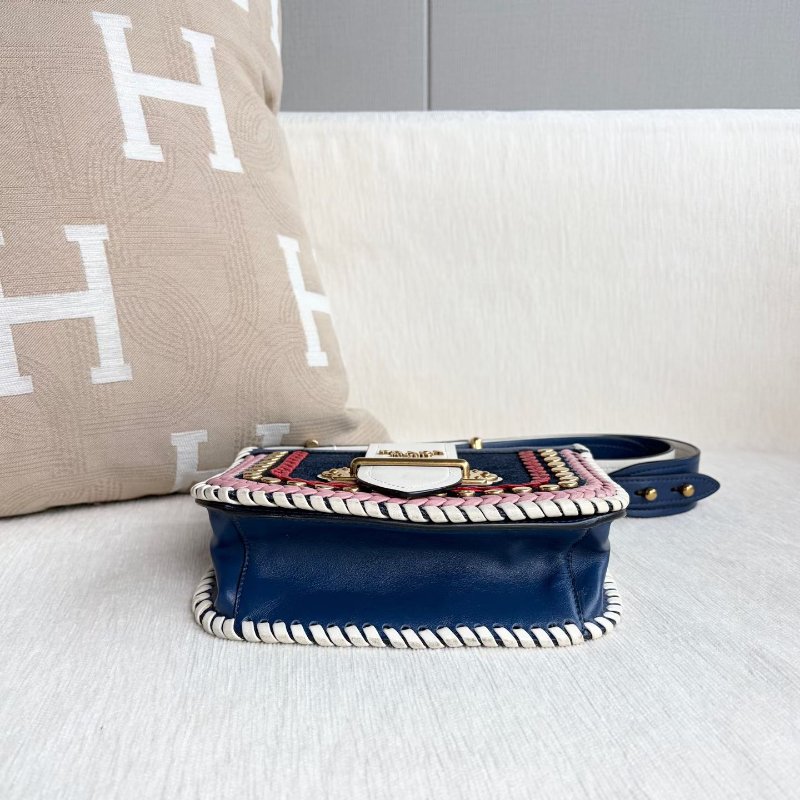 Prada 牛仔拼色小方包 20*16*5   98新配件塵袋-6