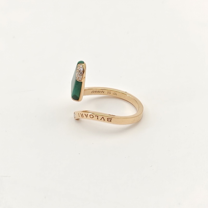 BVLGARI 18K玫瑰金鑽石孔雀石GELATI霜淇淋雪糕戒指55碼-2