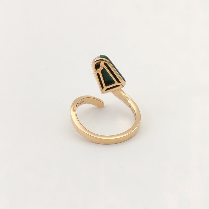 BVLGARI 18K玫瑰金鑽石孔雀石GELATI霜淇淋雪糕戒指55碼-3