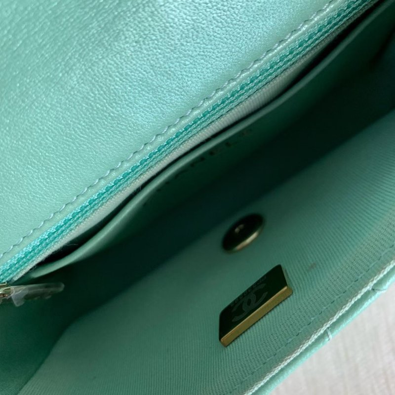 Chanel 23p愛心鏈條方胖子 芯片款 綠色金扣 羊皮 16*12*5 98新配件塵袋 盒子 購證-3