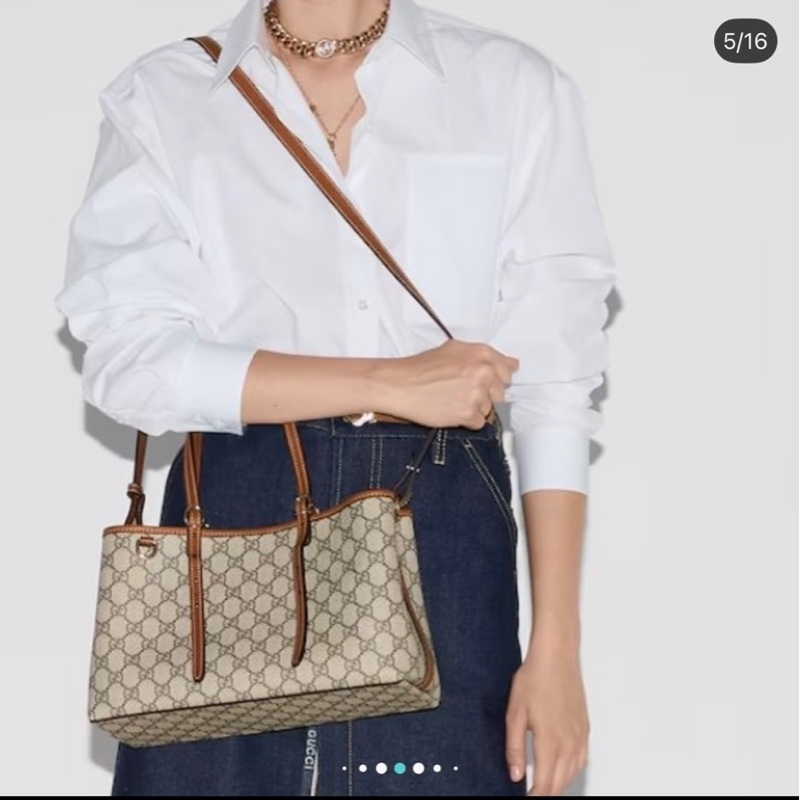 Gucci 古馳 老花 Emblem 肩背手提小型托特包/99新美品-5