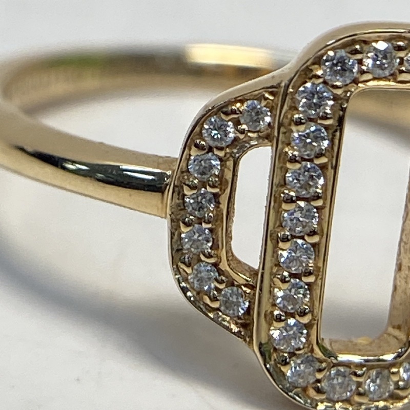 HERMES 18K玫瑰金鑽石皮帶扣鑲鑽戒指/51-3