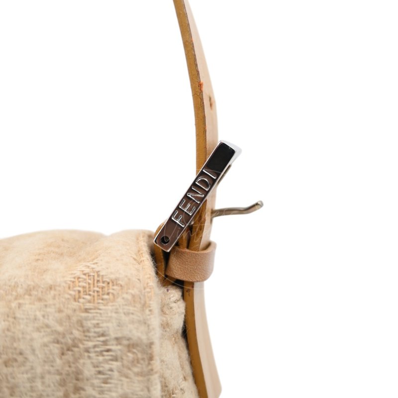 中古 芬迪 Fendi 米色 Beige  Zucca Baguette 法棍包 羊毛與皮革-1
