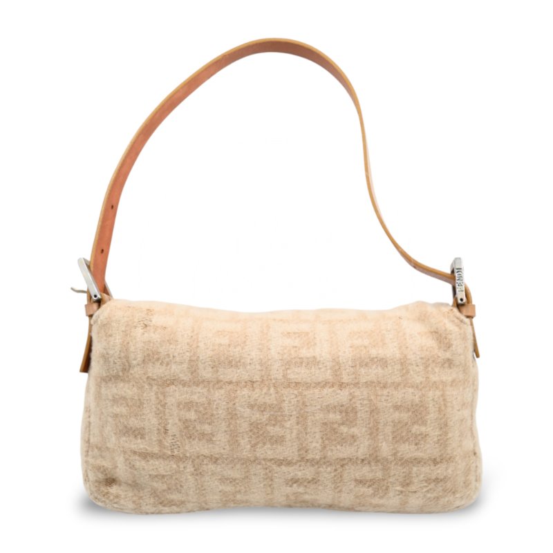 中古 芬迪 Fendi 米色 Beige  Zucca Baguette 法棍包 羊毛與皮革-3