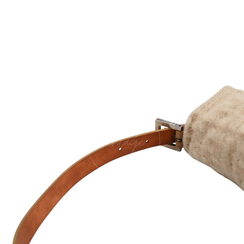 中古 芬迪 Fendi 米色 Beige  Zucca Baguette 法棍包 羊毛與皮革-11