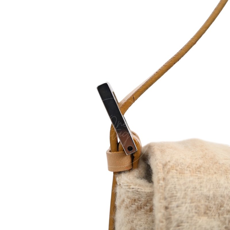 中古 芬迪 Fendi 米色 Beige  Zucca Baguette 法棍包 羊毛與皮革-12