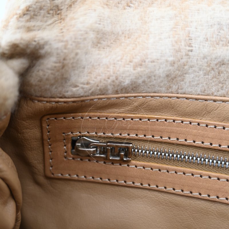 中古 芬迪 Fendi 米色 Beige  Zucca Baguette 法棍包 羊毛與皮革-14