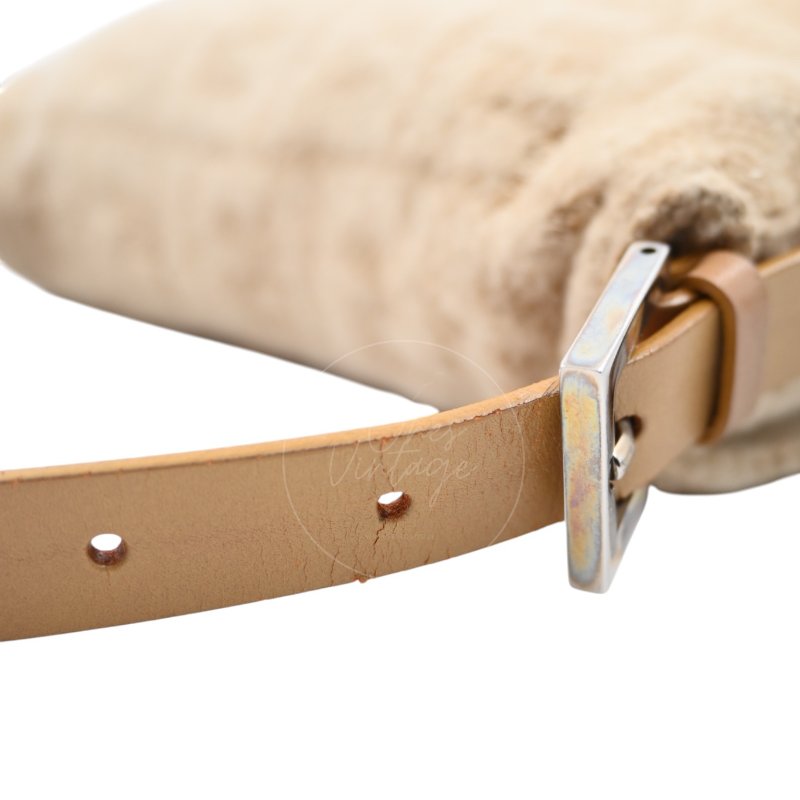 中古 芬迪 Fendi 米色 Beige  Zucca Baguette 法棍包 羊毛與皮革-19
