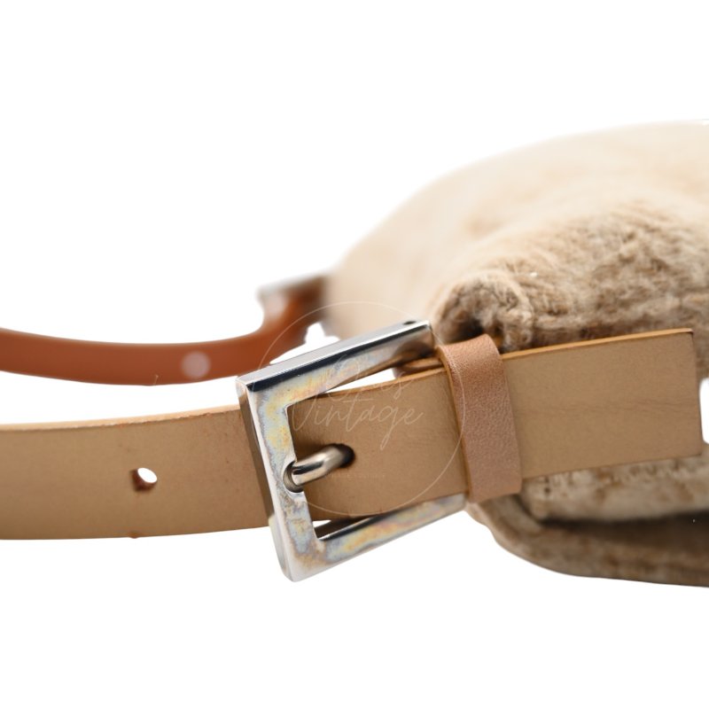 中古 芬迪 Fendi 米色 Beige  Zucca Baguette 法棍包 羊毛與皮革-20