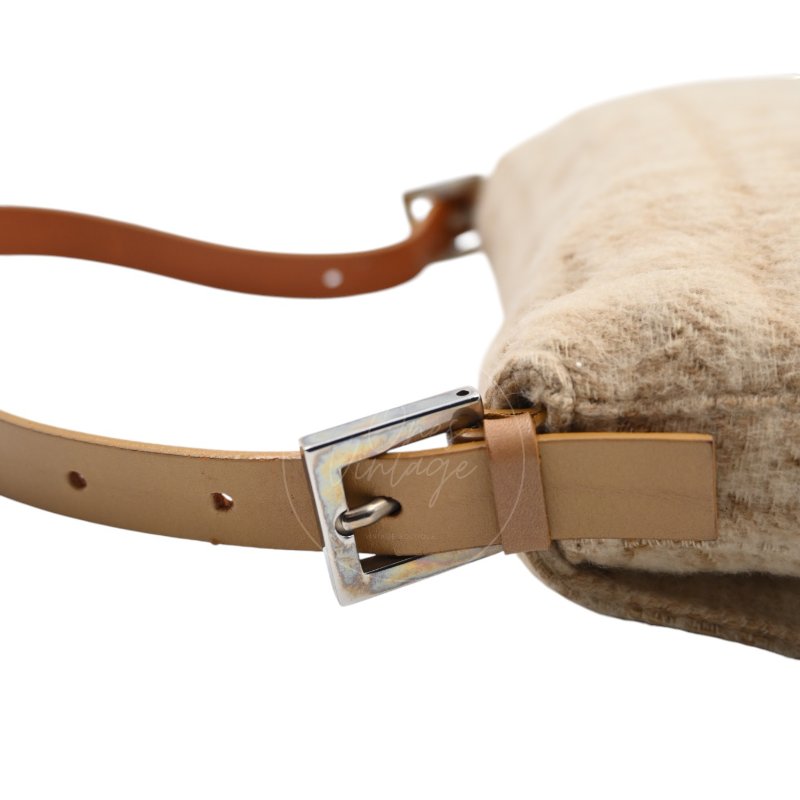 中古 芬迪 Fendi 米色 Beige  Zucca Baguette 法棍包 羊毛與皮革-21