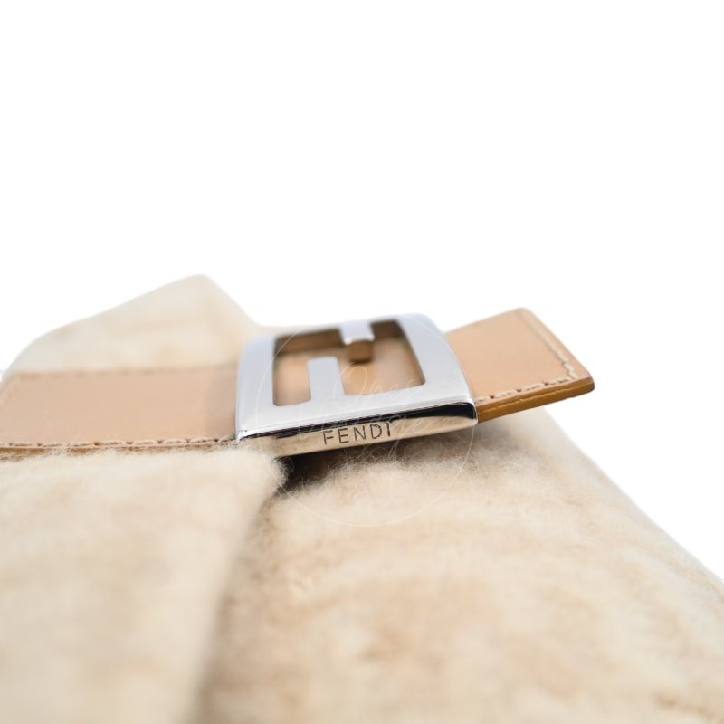 中古 芬迪 Fendi 米色 Beige  Zucca Baguette 法棍包 羊毛與皮革-32